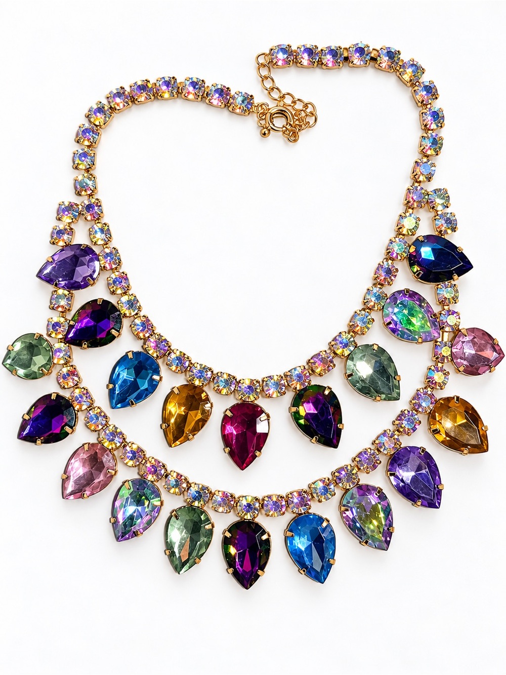 Multicolor Rhinestone Statement Bib Necklace